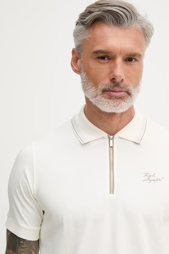 Karl Lagerfeld polo pánské bavlněné s elastanem béžová 562221.745021