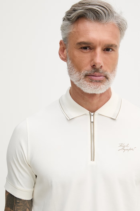 Karl Lagerfeld polo pánské bavlněné s elastanem béžová 562221.745021
