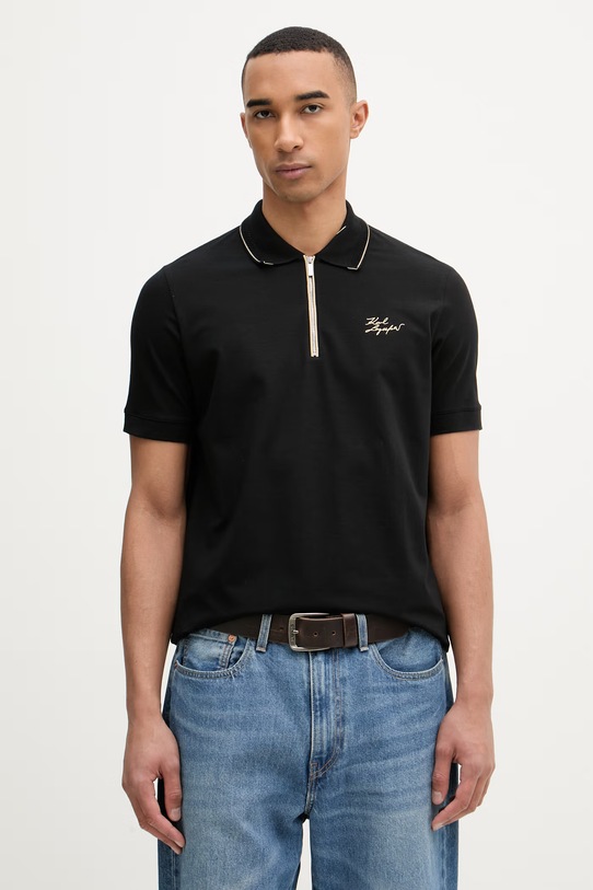 Karl Lagerfeld polo pánské bavlněné s elastanem černá 562221.745021