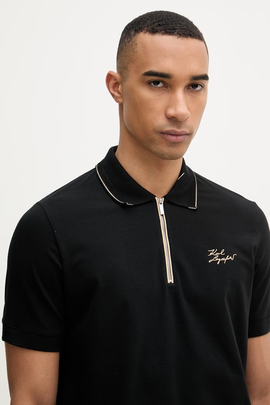 Karl Lagerfeld polo pánské bavlněné s elastanem černá 562221.745021