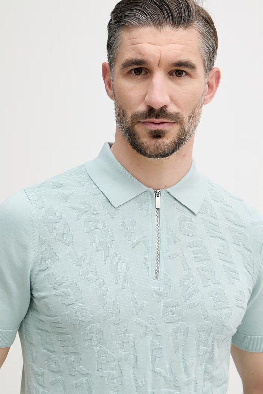 Karl Lagerfeld polo swetrowe męskie bawełniane turkusowy 562301.655007