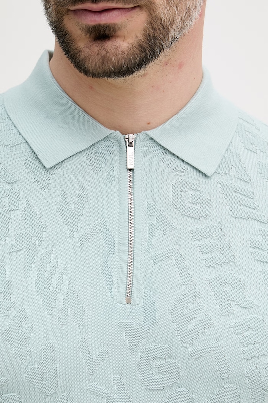 Karl Lagerfeld pánske bavlnené pletené polo tričko 562301.655007 tyrkysová