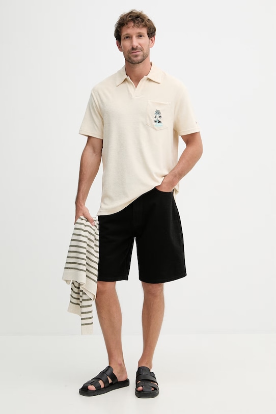 Tommy Hilfiger polo pánské s bavlnou SUMMER MW0MW42773 béžová SS26