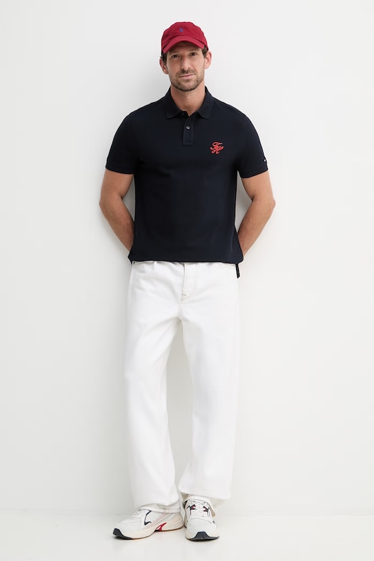 Tommy Hilfiger polo pánské bavlněné SUMMER MW0MW43046 námořnická modř SS26