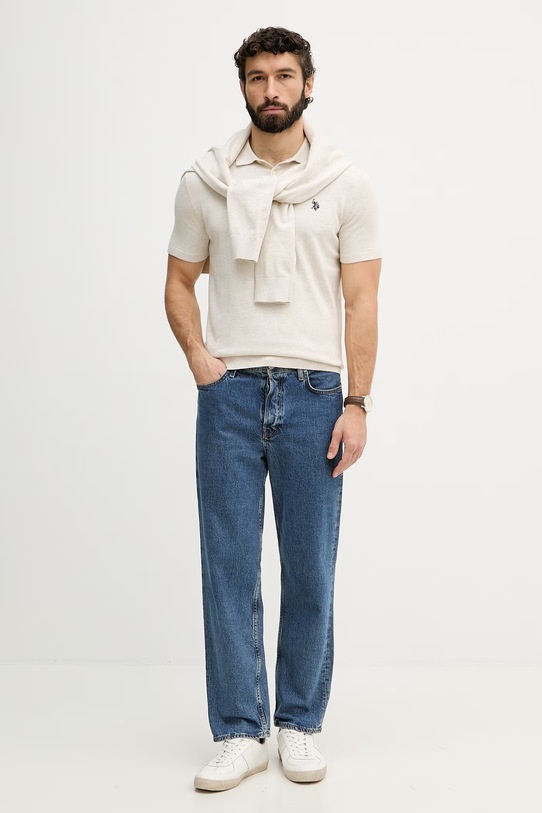 U.S. Polo Assn. polo tričko pánske bavlnené COMBED SS MUP3709 béžová SS26