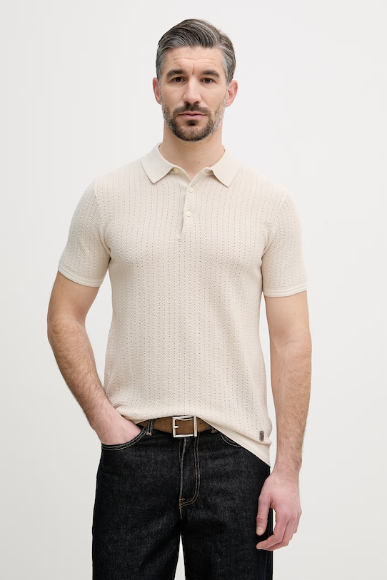 U.S. Polo Assn. polo męskie z bawełną TIPPED OPEN KNIT SS beżowy MUP4673