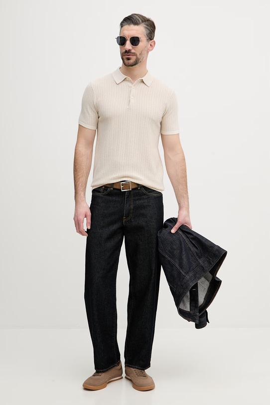U.S. Polo Assn. polo męskie z bawełną TIPPED OPEN KNIT SS MUP4673 beżowy SS26