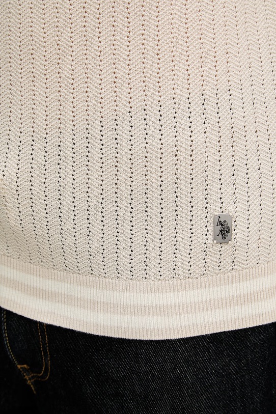 U.S. Polo Assn. polo tričko pánske s bavlnou TIPPED OPEN KNIT SS MUP4673 béžová