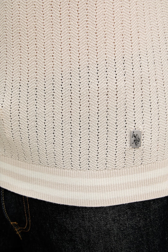 U.S. Polo Assn. polo męskie z bawełną TIPPED OPEN KNIT SS MUP4673 beżowy