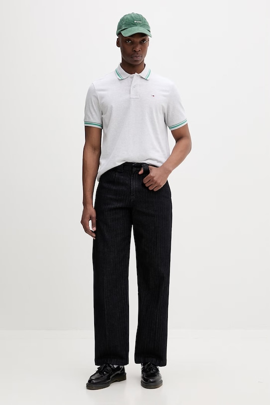 Tommy Jeans polo męskie bawełniane DM0DM22700 szary SS26