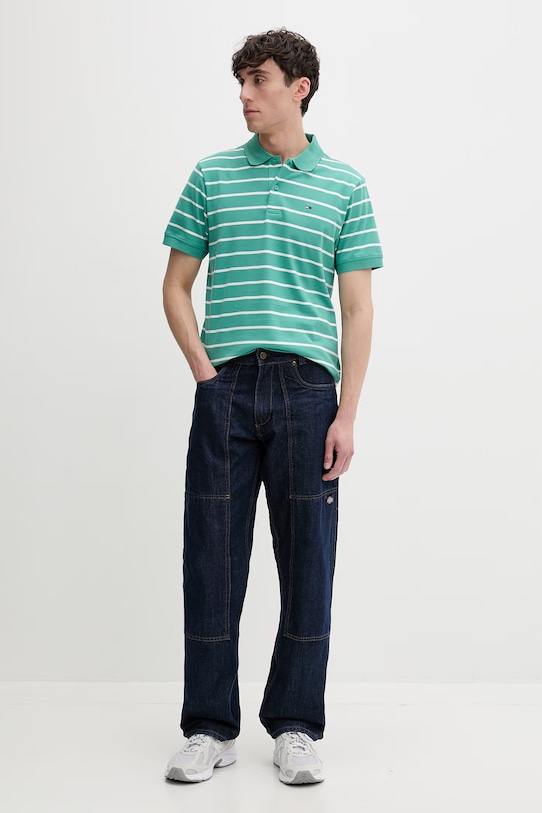 Tommy Jeans polo męskie bawełniane DM0DM22708 zielony SS26