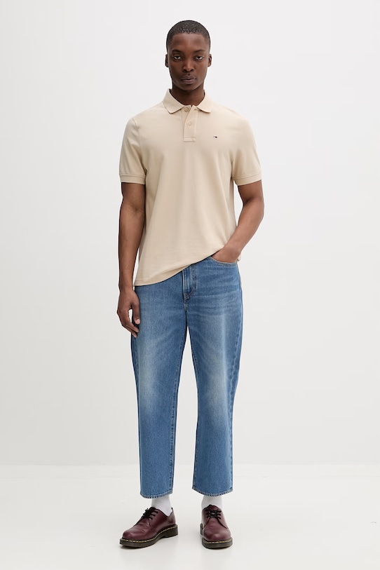 Tommy Jeans polo pentru bărbați bumbac DM0DM22711 bej SS26