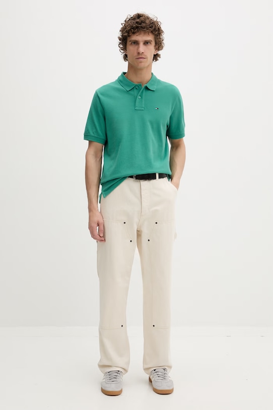 Tommy Jeans polo męskie bawełniane DM0DM22711 zielony SS26