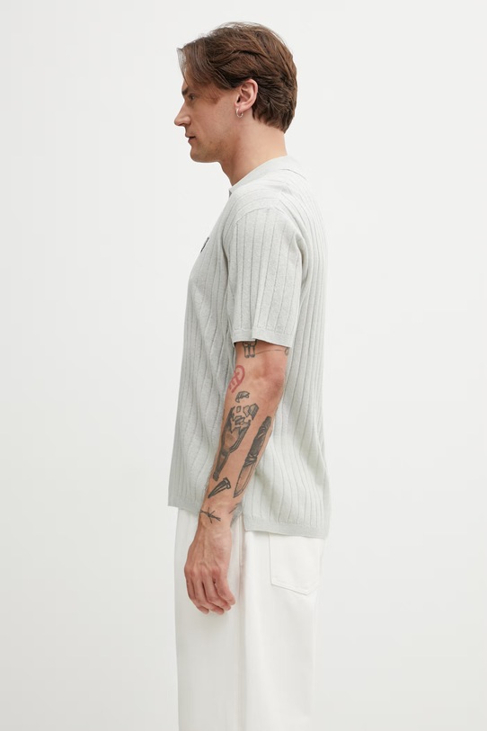 Maison Kitsuné polo męskie z lnem QM00203KT1198 szary SS26