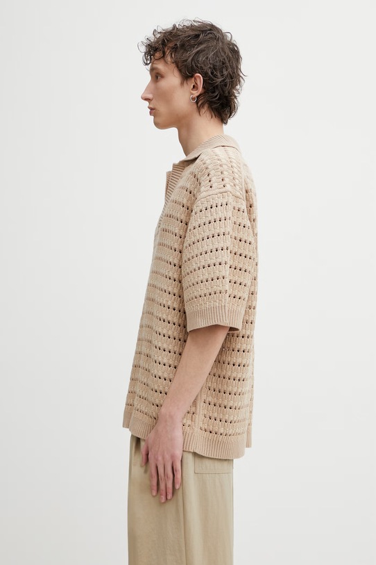 Maison Kitsuné Basket Weave polo ażurowe męskie QM00210KT1204 brązowy SS26