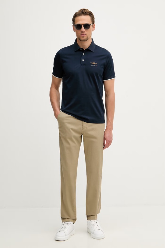 Aeronautica Militare polo męskie bawełniane PO1907UJ00682 granatowy SS26