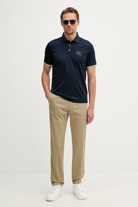 Aeronautica Militare polo męskie bawełniane PO1907UJ00682 granatowy SS26