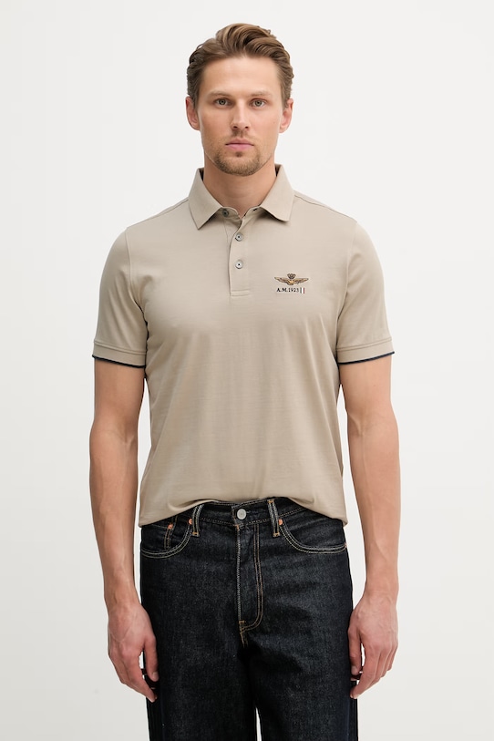 Aeronautica Militare polo męskie bawełniane brązowy PO1907UJ00682