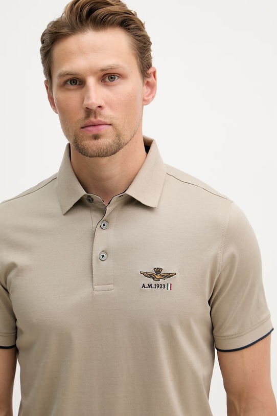 Aeronautica Militare polo męskie bawełniane brązowy PO1907UJ00682