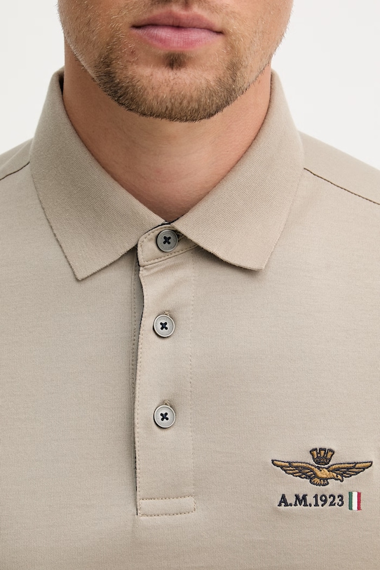 Aeronautica Militare polo męskie bawełniane PO1907UJ00682 brązowy