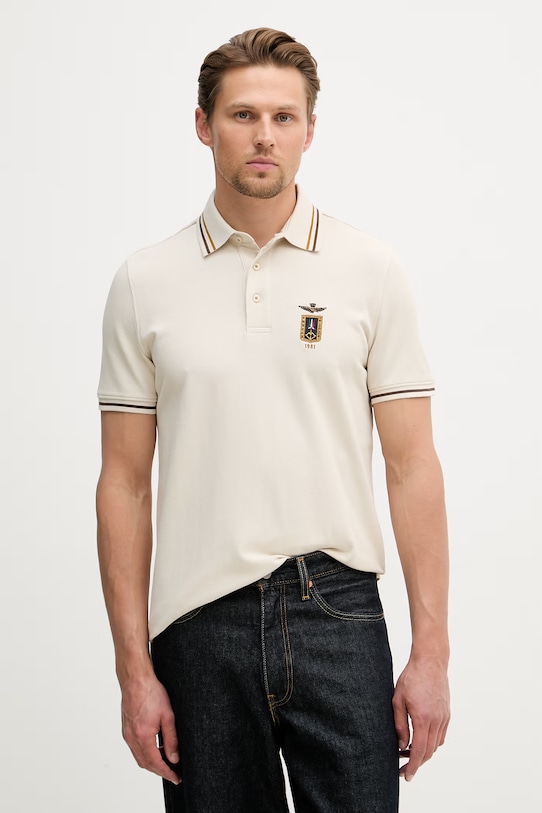 Aeronautica Militare polo męskie bawełniane beżowy PO1914UP00403