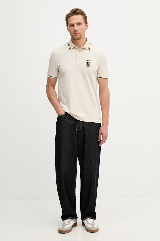 Aeronautica Militare polo męskie bawełniane PO1914UP00403 beżowy SS26