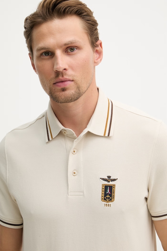 Aeronautica Militare polo męskie bawełniane beżowy PO1914UP00403