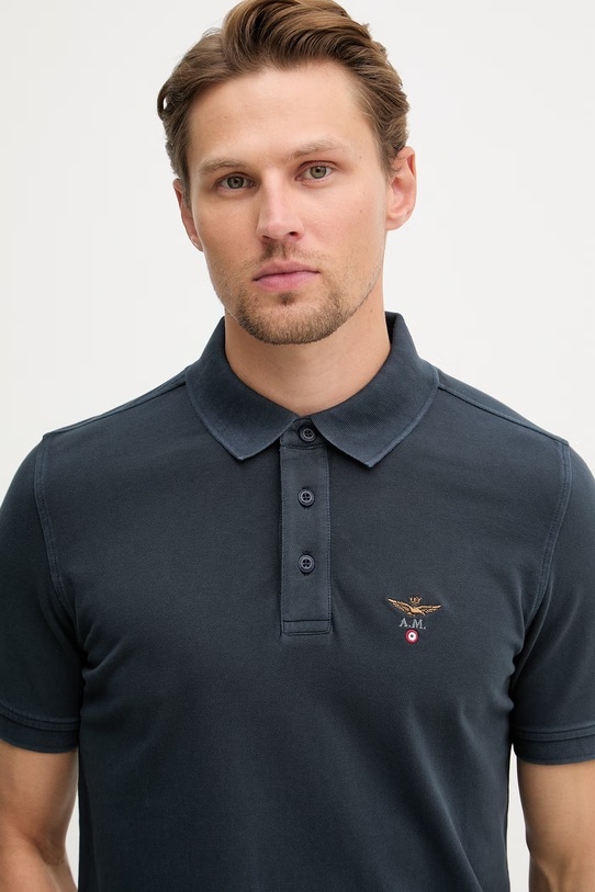 Aeronautica Militare polo męskie bawełniane granatowy PO1925UP00406