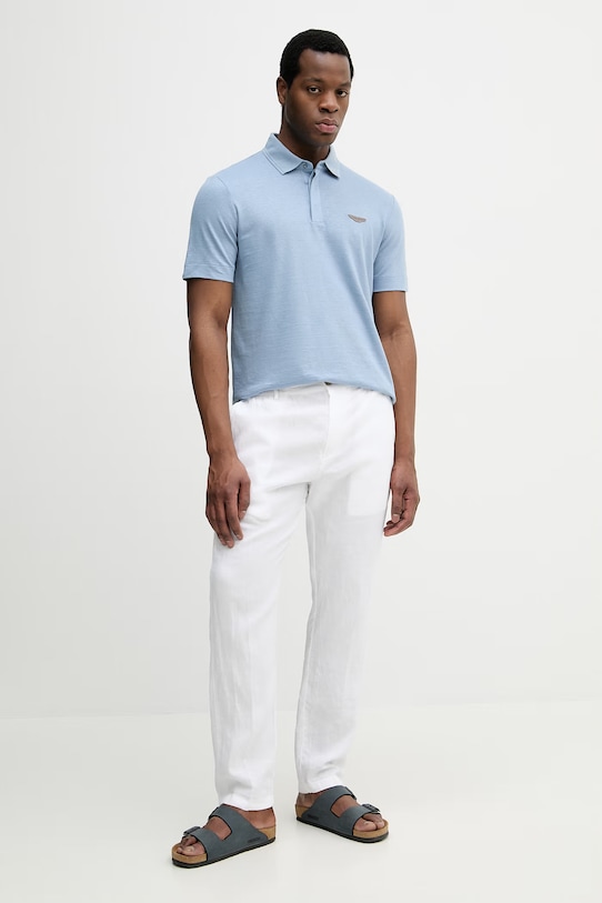 Polo majica z dodatkom lana BOSS BOSS X ASTON MARTIN 50558809 modra SS26