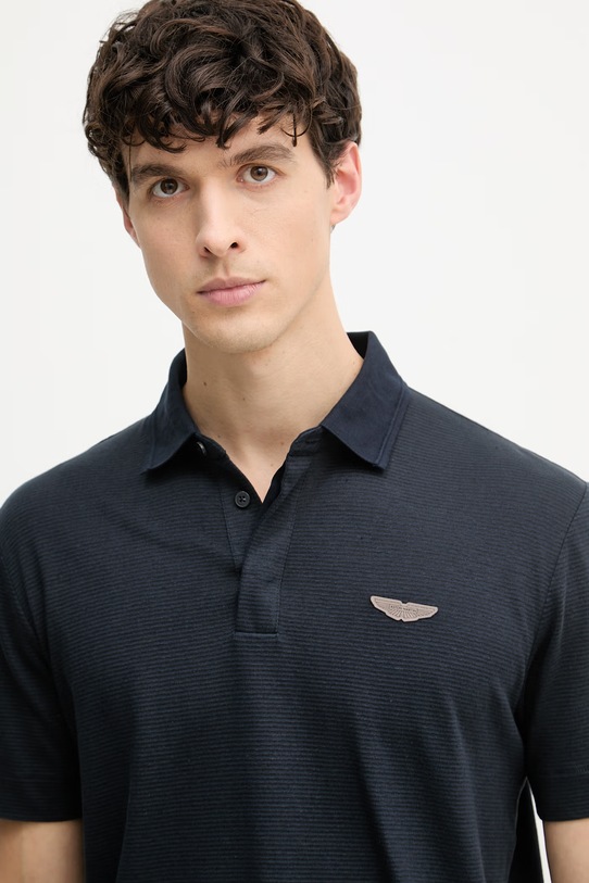 BOSS polo męskie z lnem BOSS X ASTON MARTIN granatowy 50558809