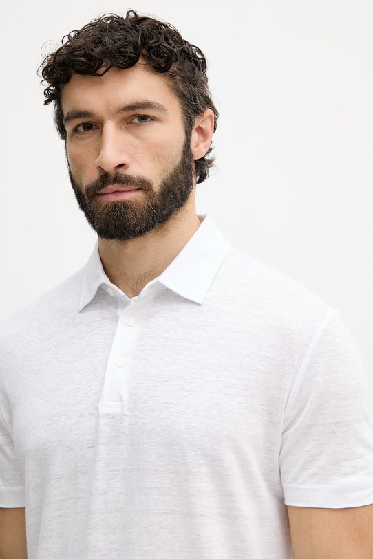 BOSS polo majica moška lanena BOSS X DAVID BECKHAM bela 50560534