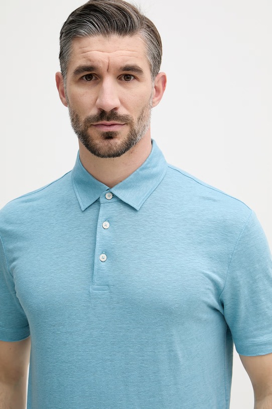 BOSS polo męskie lniane BOSS X DAVID BECKHAM niebieski 50560534