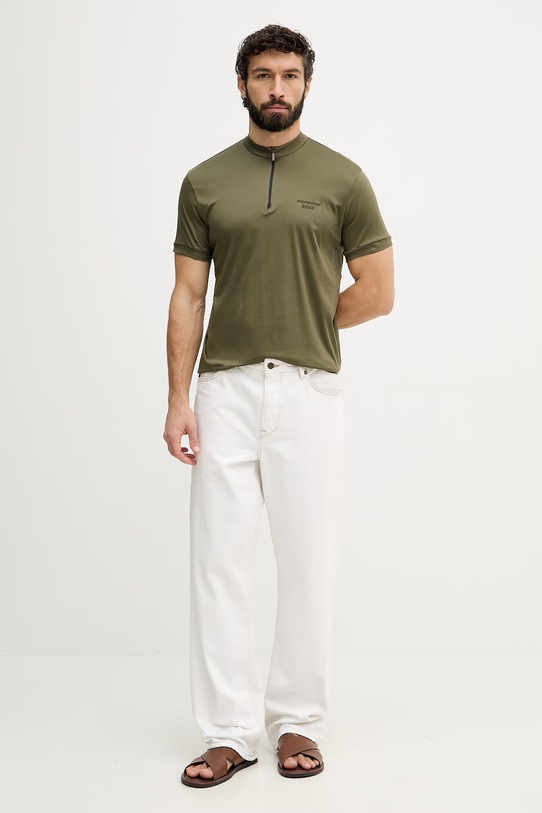 BOSS Green t-shirt męski bawełniany BOSS X PORSCHE 50559790 zielony SS26