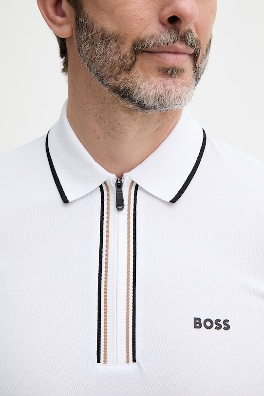 BOSS Green polo tričko pánske bavlnené s elastanom 50555698 biela
