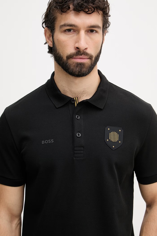 Ρούχα BOSS Green πόλο Ανδρικό βαμβακερό 50559263 μαύρο