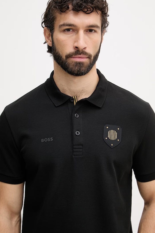 Ρούχα BOSS Green πόλο Ανδρικό βαμβακερό 50559263 μαύρο