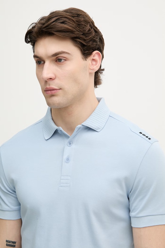 BOSS Green polo męskie bawełniane niebieski 50559380