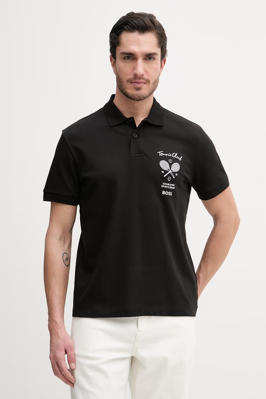 BOSS Green polo bawełniane regular czarny 50559753