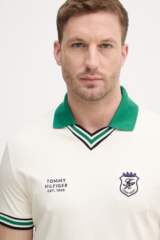 Tommy Hilfiger πόλο ανδρικό βαμβακερό μπεζ MW0MW42830