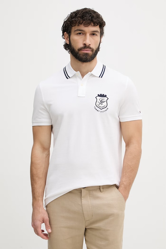 Tommy Hilfiger polo tričko pánske s bavlnou biela MW0MW43061