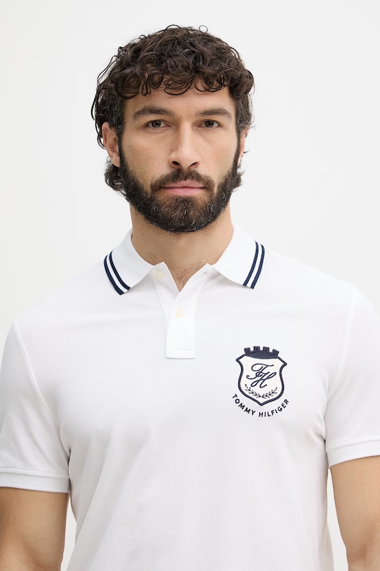 Tommy Hilfiger polo tričko pánske s bavlnou biela MW0MW43061