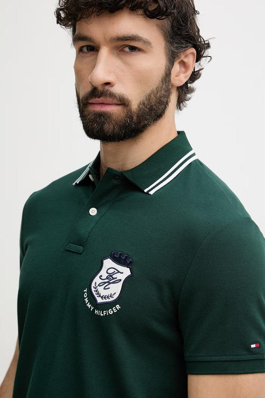 Tommy Hilfiger polo majica moška z bombažem zelena MW0MW43061