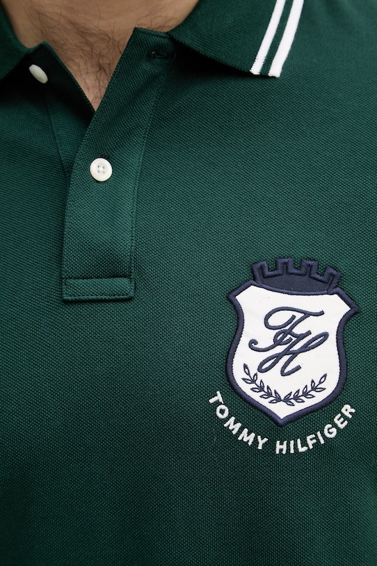 Tommy Hilfiger polo majica moška z bombažem MW0MW43061 zelena