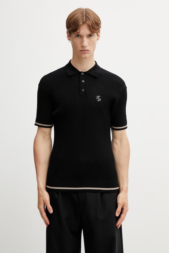 Filling Pieces Fine Knit polo bawełniane męskie czarny 412670500302.131