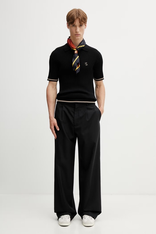 Filling Pieces Fine Knit polo bawełniane męskie 412670500302.131 czarny