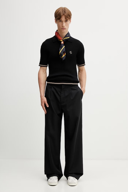 Filling Pieces Fine Knit polo bawełniane męskie 412670500302.131 czarny