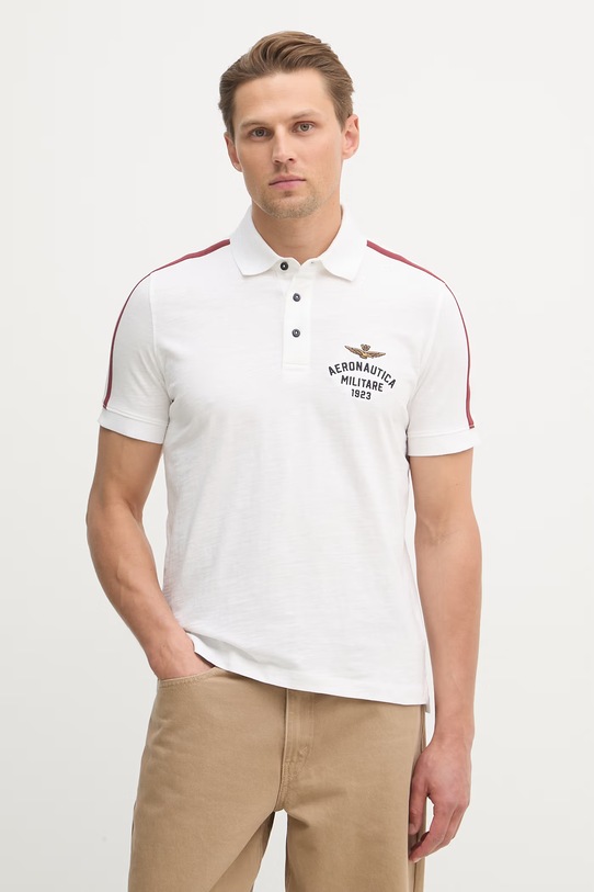 Bavlnené polo tričko Aeronautica Militare nášivka biela PO1926UJ00723