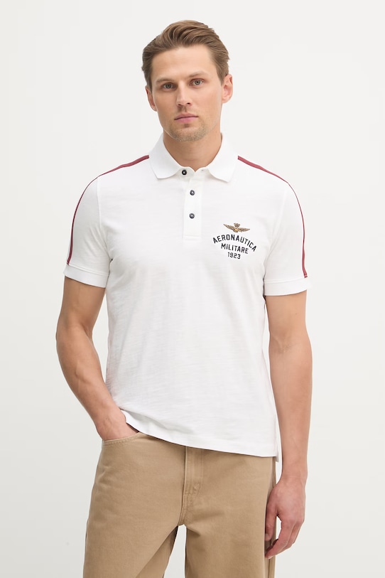 Bavlnené polo tričko Aeronautica Militare nášivka biela PO1926UJ00723