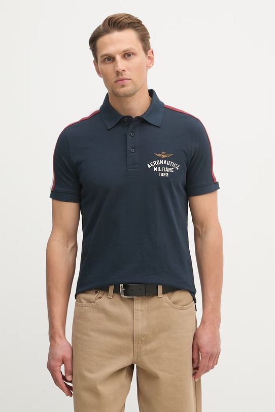 Bavlněné polo tričko Aeronautica Militare nášivka námořnická modř PO1926UJ00723