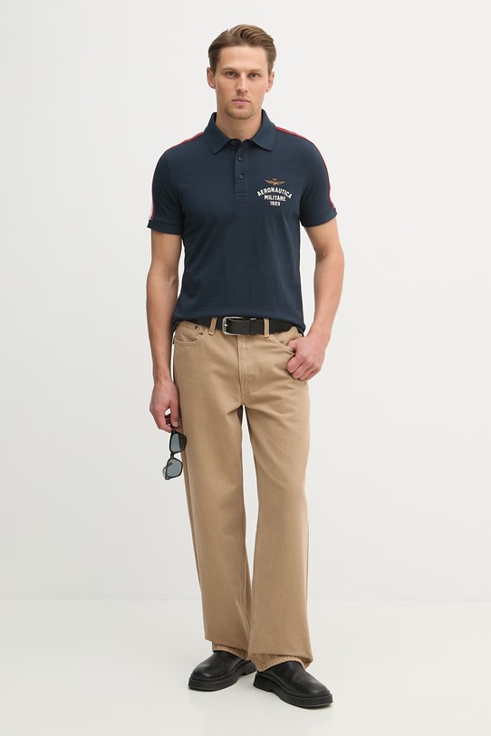 Bavlněné polo tričko Aeronautica Militare PO1926UJ00723 námořnická modř SS26
